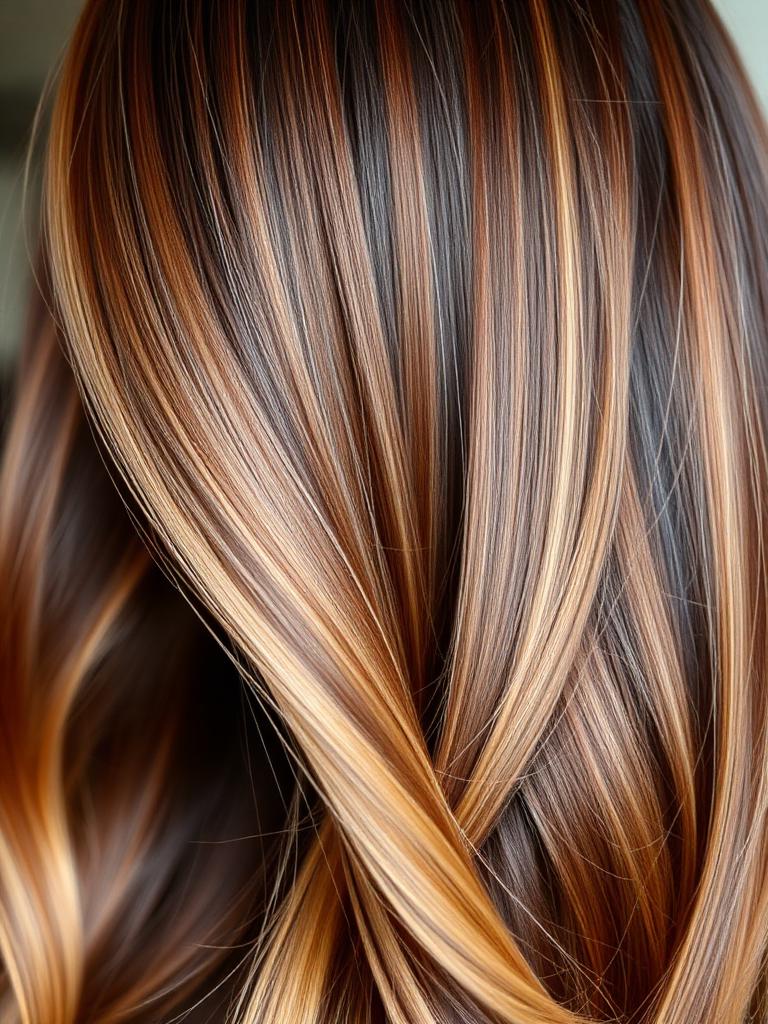 Fresh balayage highlights on glossy brunette hair, day one