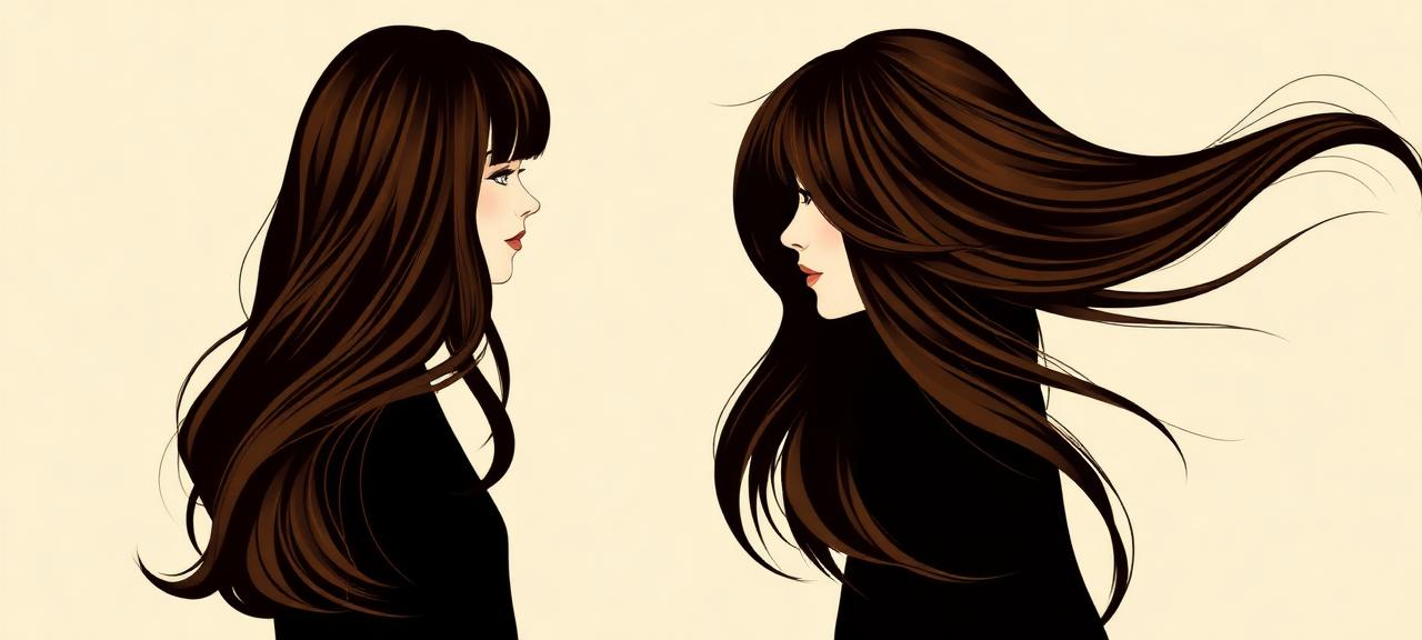 Long flowing hair with curtain bangs illustrating an oval face shape
